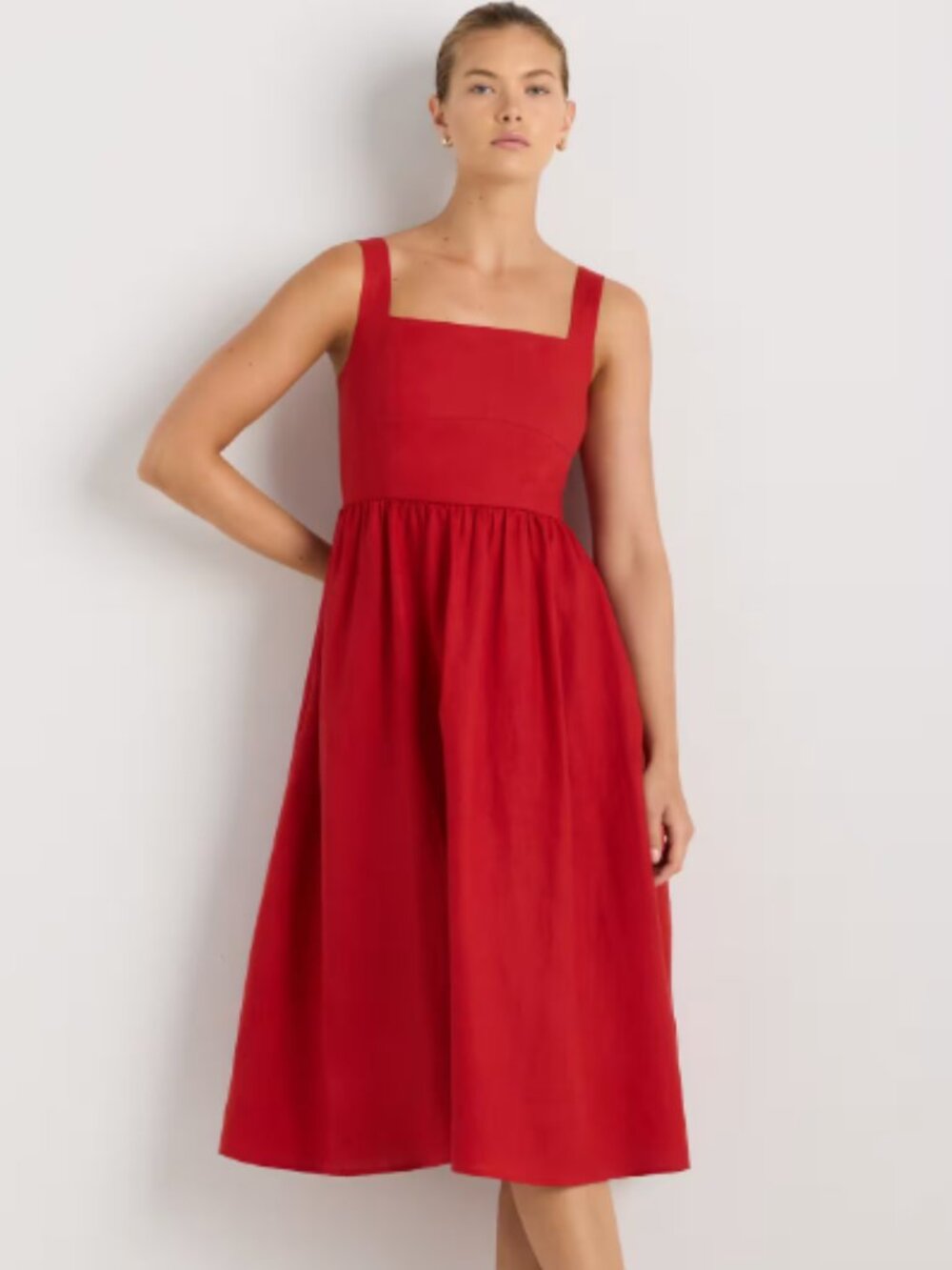 Quince 100% European Linen Fit & Flare Midi Dress Chile - L